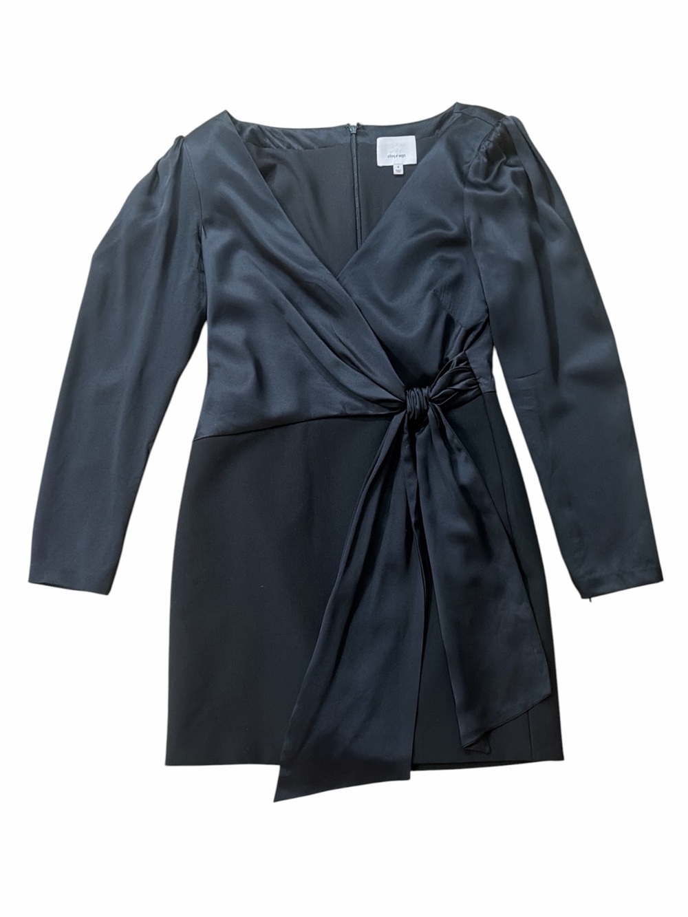 Cinq à Sept Black Layne Long Sleeve Faux Wrap Mixed Media Mini Dress